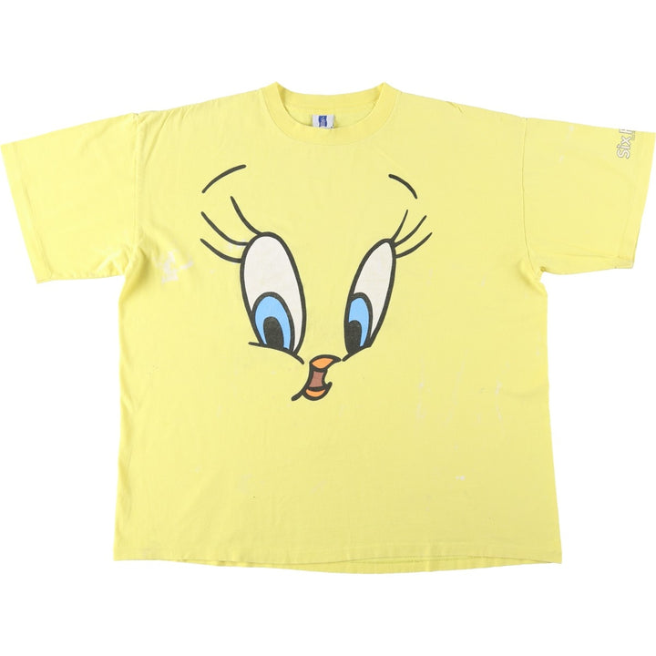 90'S Six Flags Looney Tunes Tweety Character Print T-Shirt, Made in USA, Men's XXL equivalent, Vintage cotton yellow type Vintage Second Hand