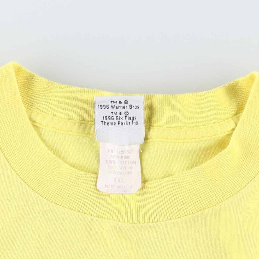 90'S Six Flags Looney Tunes Tweety Character Print T-Shirt, Made in USA, Men's XXL equivalent, Vintage cotton yellow type Vintage Second Hand
