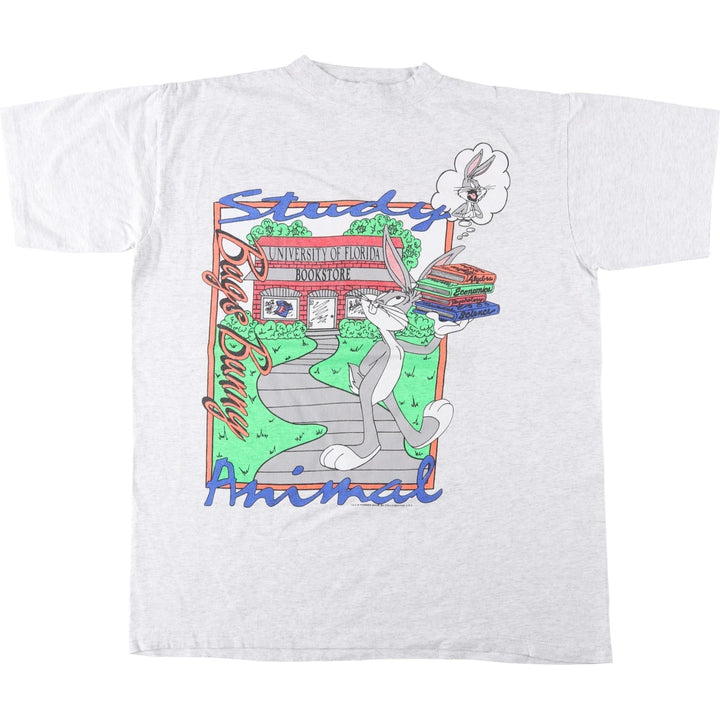 90'S COLLEGE WARE USA Looney Tunes Bugs Bunny College Character Print T-Shirt, Made in USA, Men's XL equivalent. cotton gray type Vintage Second Hand