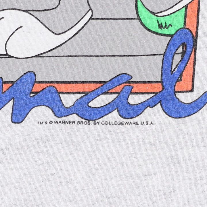 90'S COLLEGE WARE USA Looney Tunes Bugs Bunny College Character Print T-Shirt, Made in USA, Men's XL equivalent. cotton gray type Vintage Second Hand