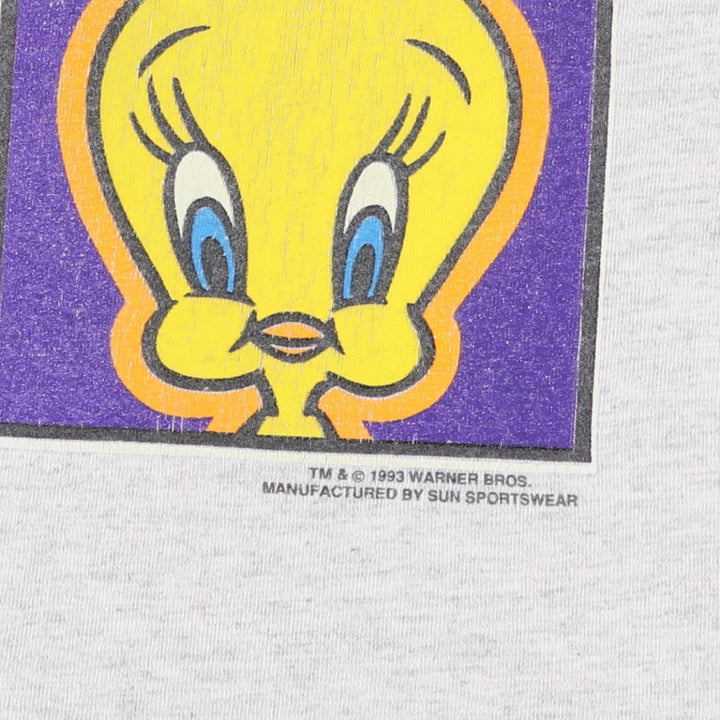 90'S Anvil LOONEY TUNES Character Print T-Shirt, Made in USA, Men's XXL equivalent, Vintage cotton gray type Vintage Second Hand