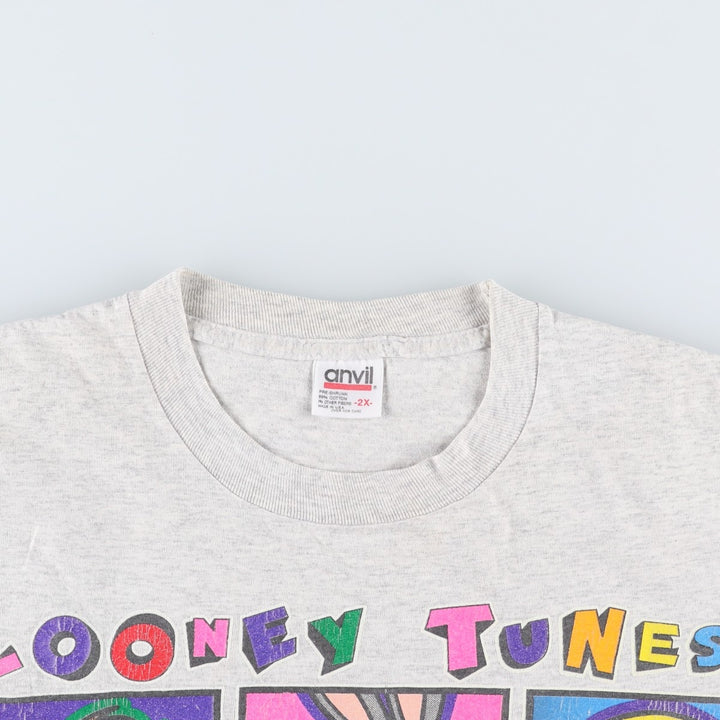 90'S Anvil LOONEY TUNES Character Print T-Shirt, Made in USA, Men's XXL equivalent, Vintage cotton gray type Vintage Second Hand