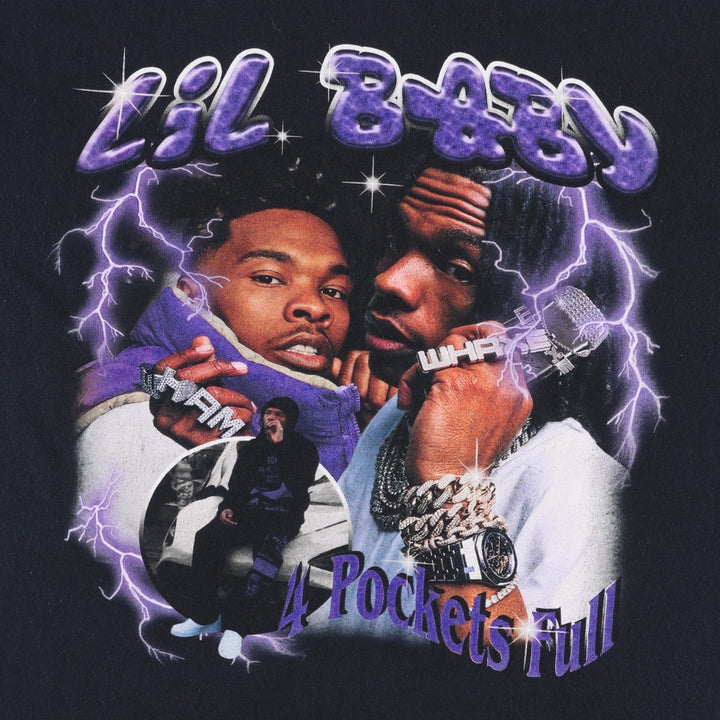 LIL BABY Rap T-shirt, Men's M size unclear black type Vintage Second Hand