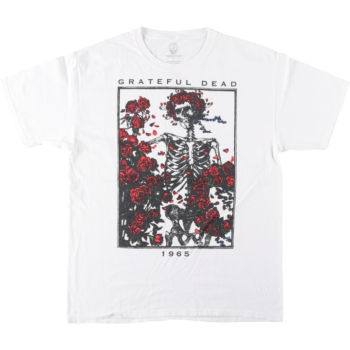 GRATEFUL DEAD Skull Pattern Floral Band T-Shirt (Men's Size L) cotton white type Vintage Second Hand