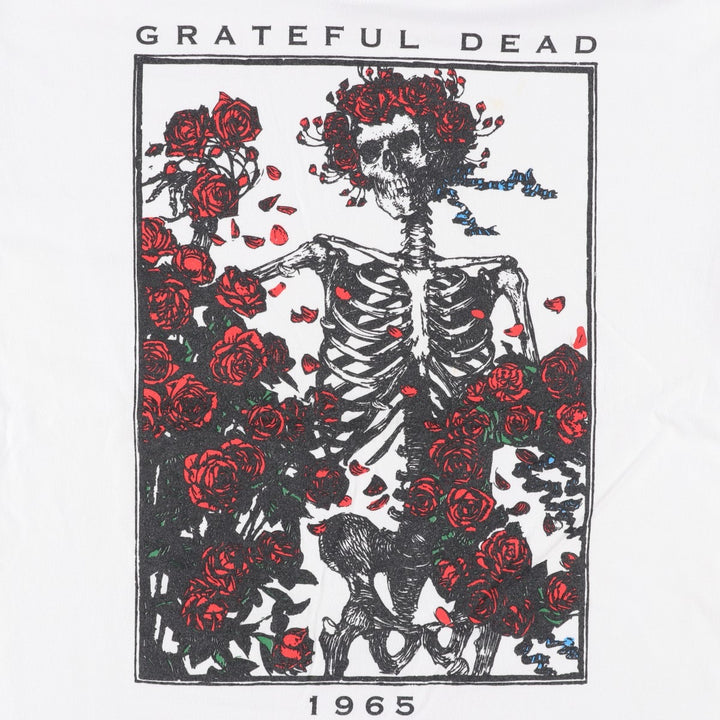 GRATEFUL DEAD Skull Pattern Floral Band T-Shirt (Men's Size L) cotton white type Vintage Second Hand
