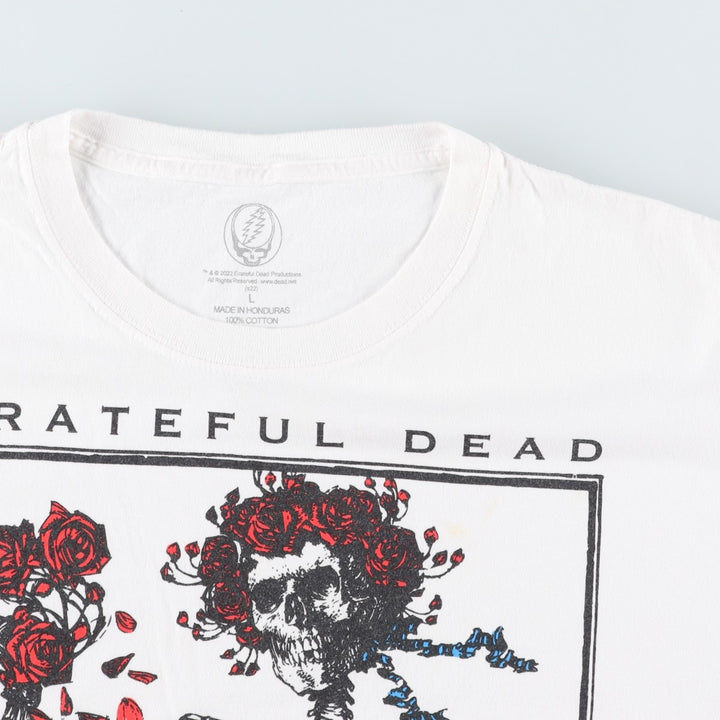 GRATEFUL DEAD Skull Pattern Floral Band T-Shirt (Men's Size L) cotton white type Vintage Second Hand