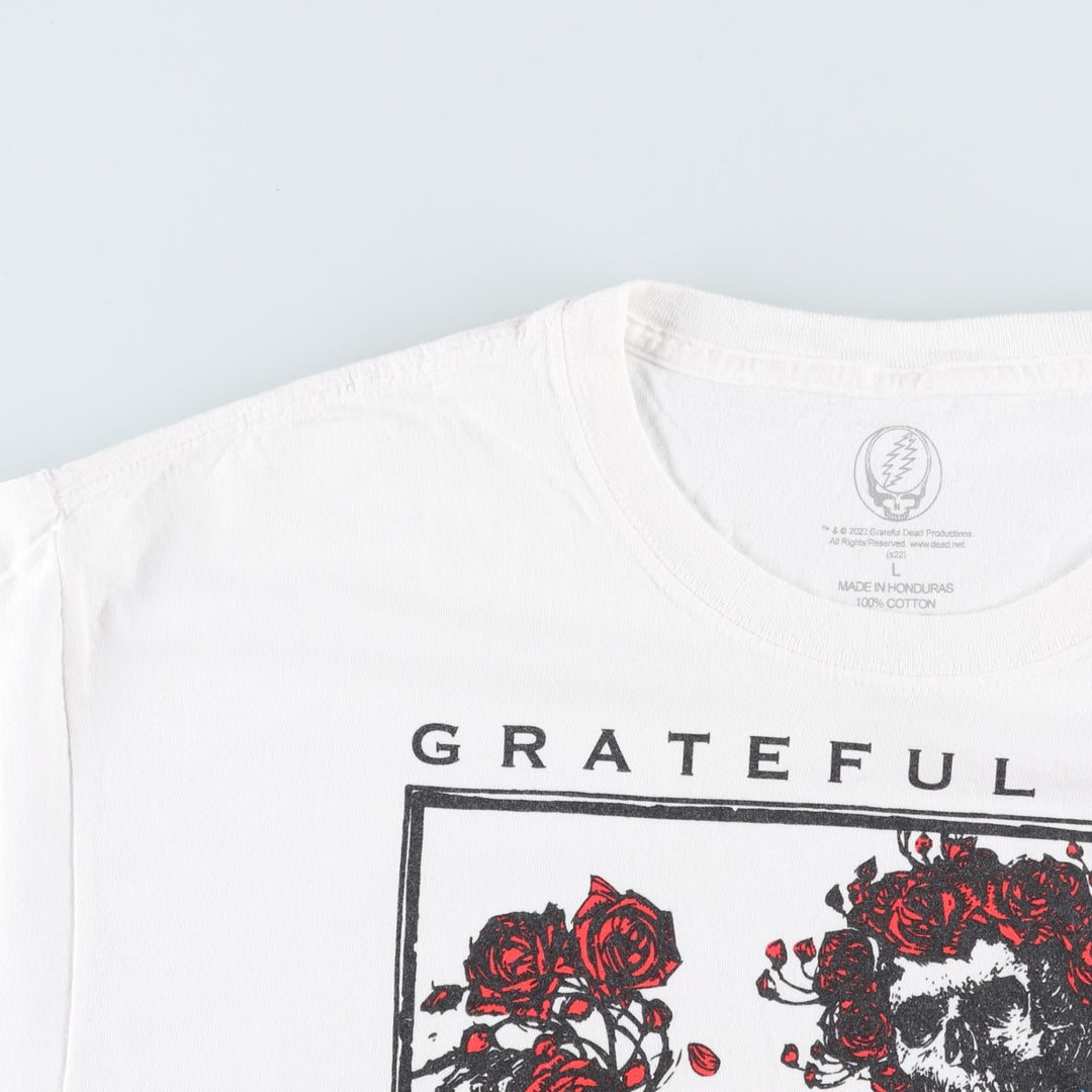 GRATEFUL DEAD Skull Pattern Floral Band T-Shirt (Men's Size L) cotton white type Vintage Second Hand