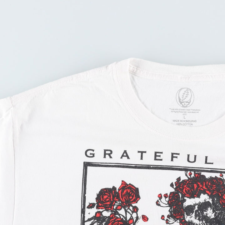 GRATEFUL DEAD Skull Pattern Floral Band T-Shirt (Men's Size L) cotton white type Vintage Second Hand