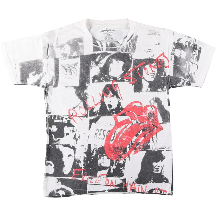THE ROLLING STONES All-Over Print Band T-Shirt (Men's Size M) cotton white type Vintage Second Hand