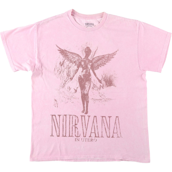 NIRVANA Nirvana Band T-shirt, Band T, Men's L size cotton pink type Vintage Second Hand