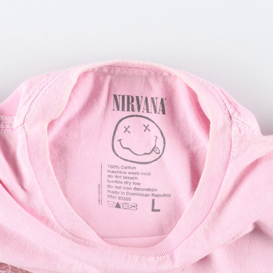 NIRVANA Nirvana Band T-shirt, Band T, Men's L size cotton pink type Vintage Second Hand