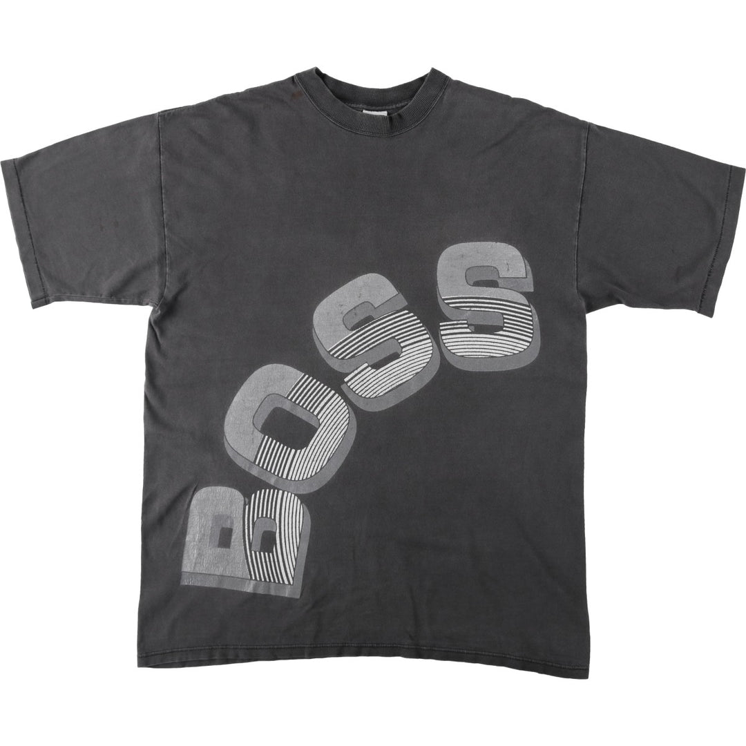 90'S Hugo Boss Short-Sleeve Printed T-Shirt, Made in USA, Men's Size XL (Equivalent), Vintage cotton Charcoal Vintage Second Hand