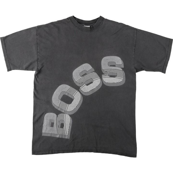 90'S Hugo Boss Short-Sleeve Printed T-Shirt, Made in USA, Men's Size XL (Equivalent), Vintage cotton Charcoal Vintage Second Hand