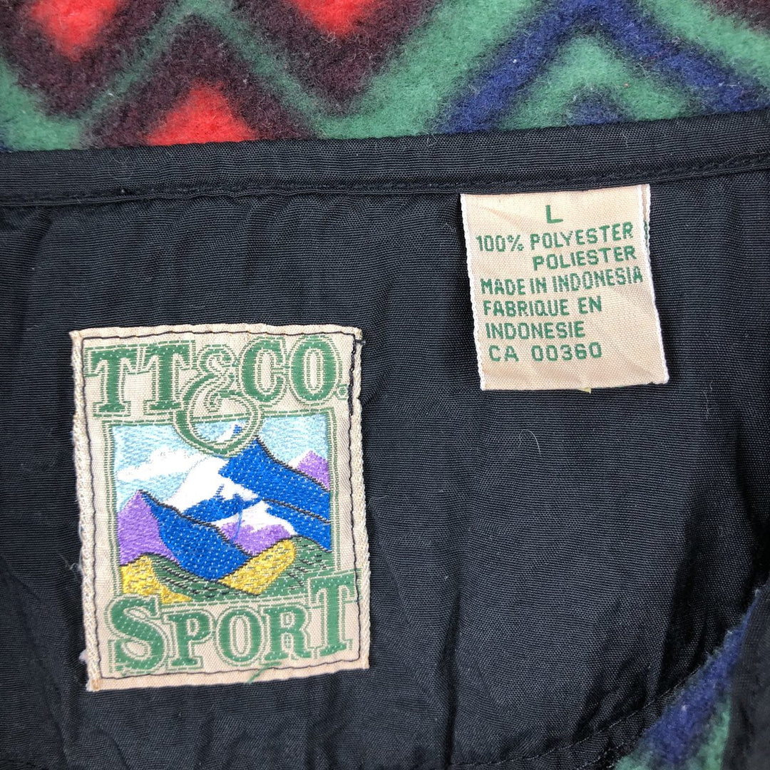 90'S TT&CO. SPORT all-over print Native Pattern fleece pullover, men's size L (approx.) polyester green type Vintage Second Hand