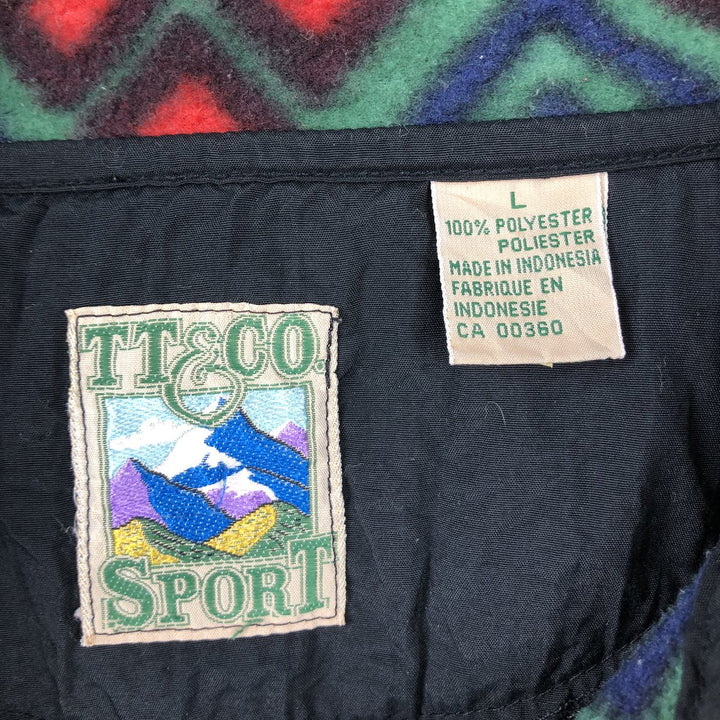 90'S TT&CO. SPORT all-over print Native Pattern fleece pullover, men's size L (approx.) polyester green type Vintage Second Hand