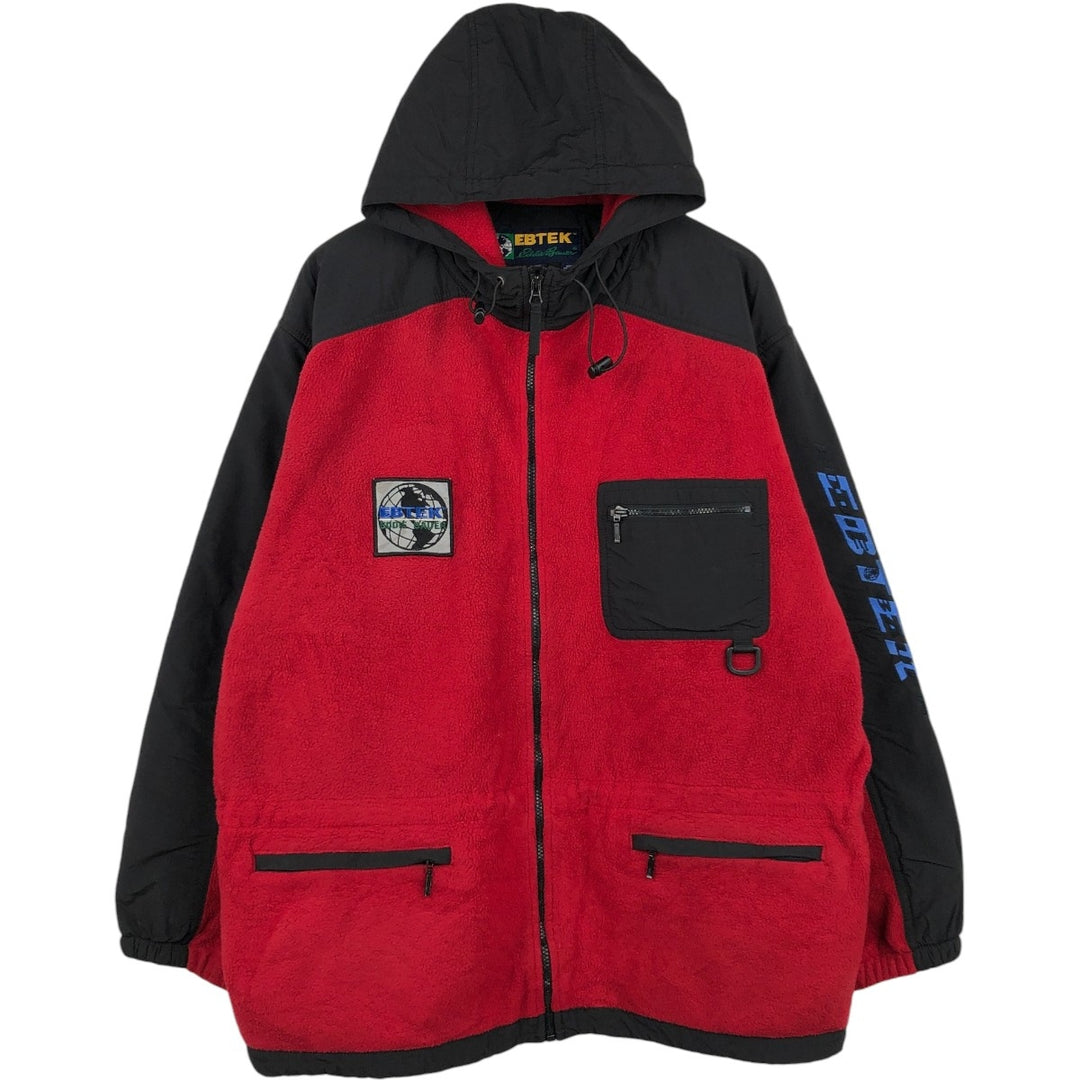 1990'S Eddie Bauer EBTEK Fleece Full-Zip Hoodie, Made in USA, Men's Size XL (Equivalent), Vintage polyester red type Vintage Second Hand