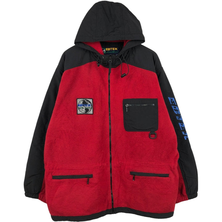 1990'S Eddie Bauer EBTEK Fleece Full-Zip Hoodie, Made in USA, Men's Size XL (Equivalent), Vintage polyester red type Vintage Second Hand