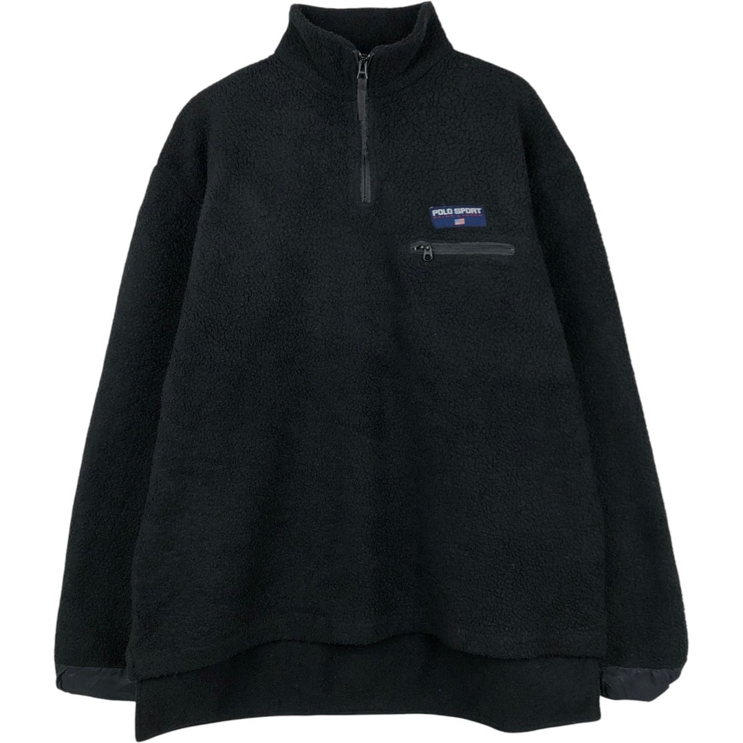 Ralph Lauren POLO SPORT Half-Zip Fleece Pullover, Made in USA, Men's Size S (approx.) polyester black type Vintage Second Hand