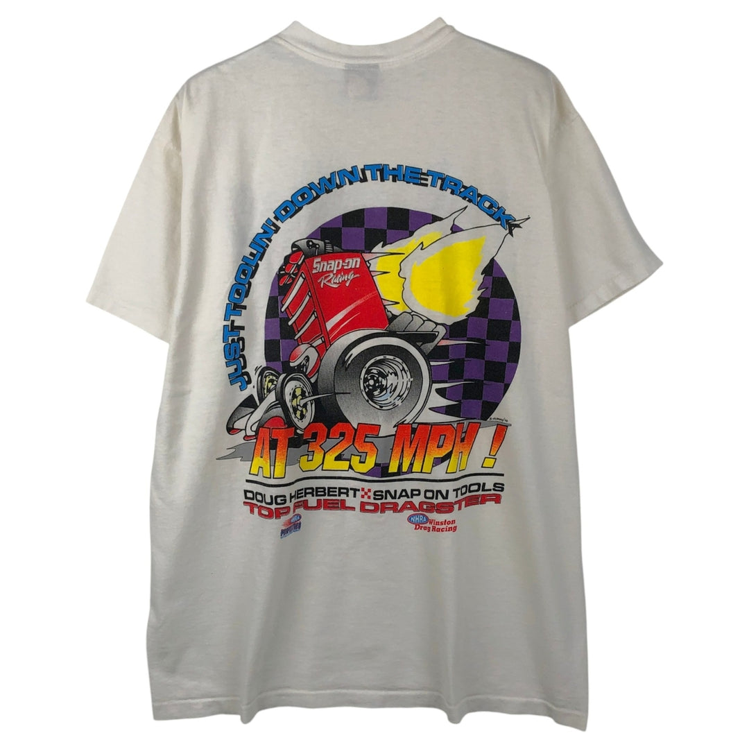 90'S HUGGER Motorcycle Bike T-Shirt, Made in USA, Men's Size L (Equivalent), Vintage cotton white type Vintage Second Hand