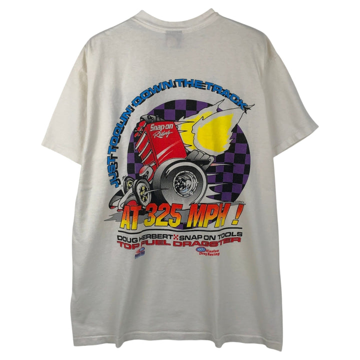 90'S HUGGER Motorcycle Bike T-Shirt, Made in USA, Men's Size L (Equivalent), Vintage cotton white type Vintage Second Hand