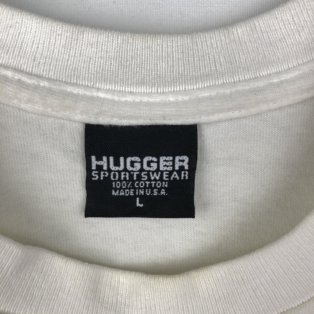 90'S HUGGER Motorcycle Bike T-Shirt, Made in USA, Men's Size L (Equivalent), Vintage cotton white type Vintage Second Hand