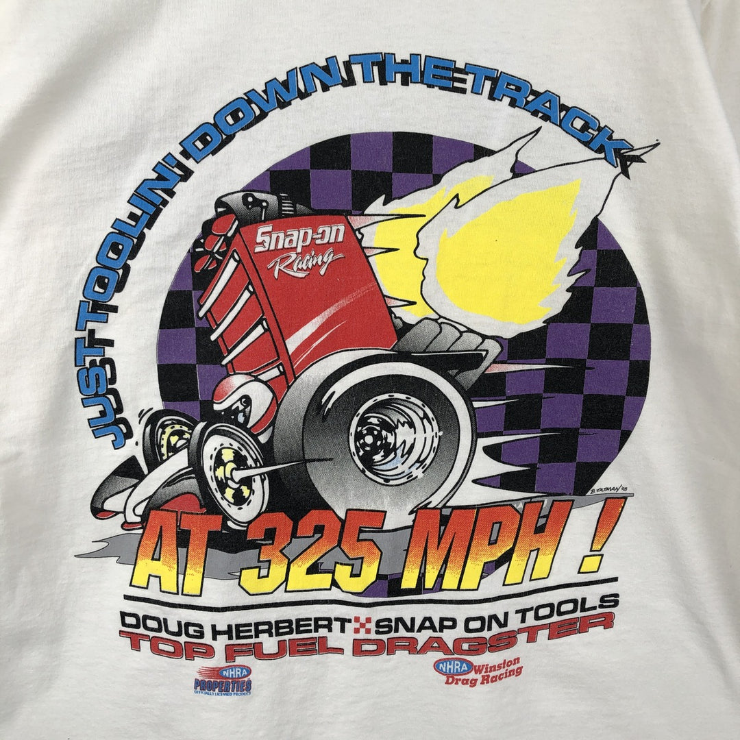 90'S HUGGER Motorcycle Bike T-Shirt, Made in USA, Men's Size L (Equivalent), Vintage cotton white type Vintage Second Hand