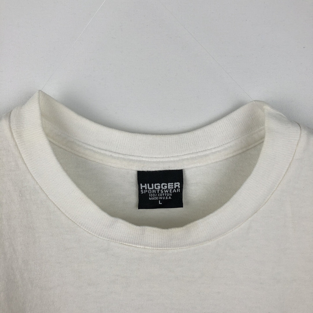 90'S HUGGER Motorcycle Bike T-Shirt, Made in USA, Men's Size L (Equivalent), Vintage cotton white type Vintage Second Hand
