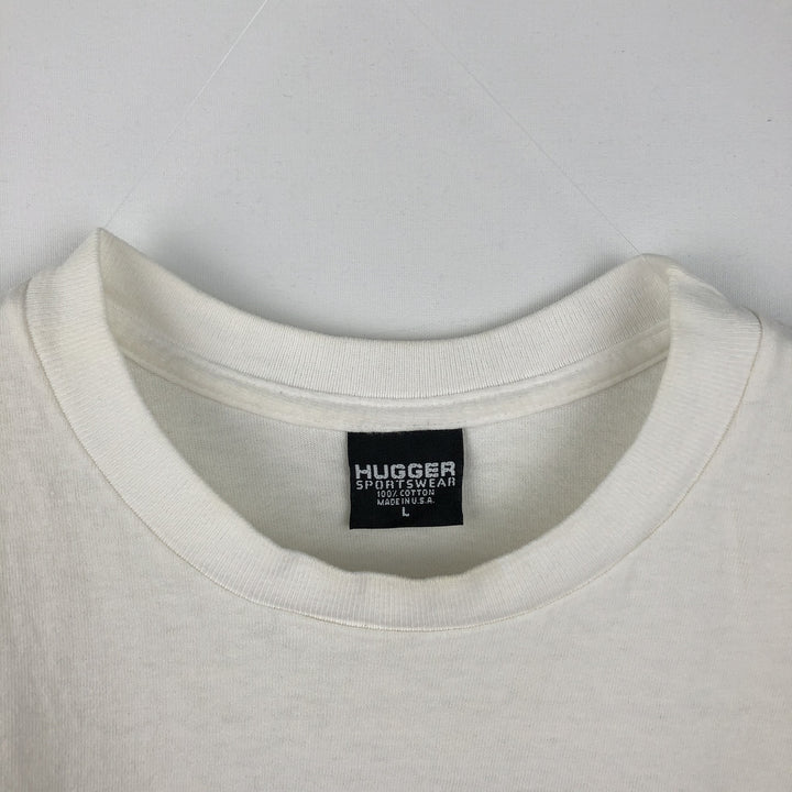 90'S HUGGER Motorcycle Bike T-Shirt, Made in USA, Men's Size L (Equivalent), Vintage cotton white type Vintage Second Hand