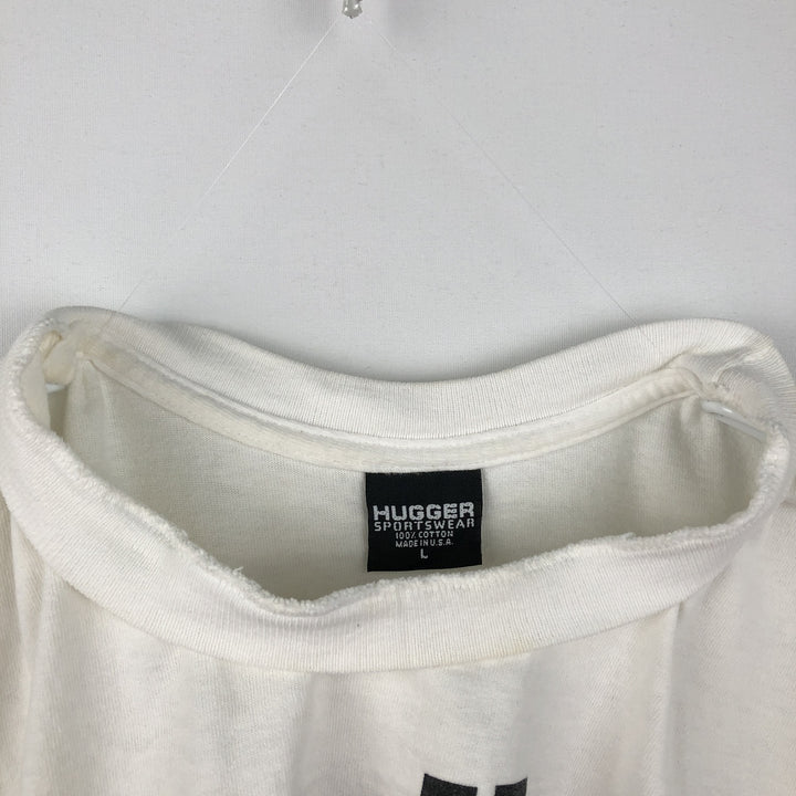 90'S HUGGER Motorcycle Bike T-Shirt, Made in USA, Men's Size L (Equivalent), Vintage cotton white type Vintage Second Hand