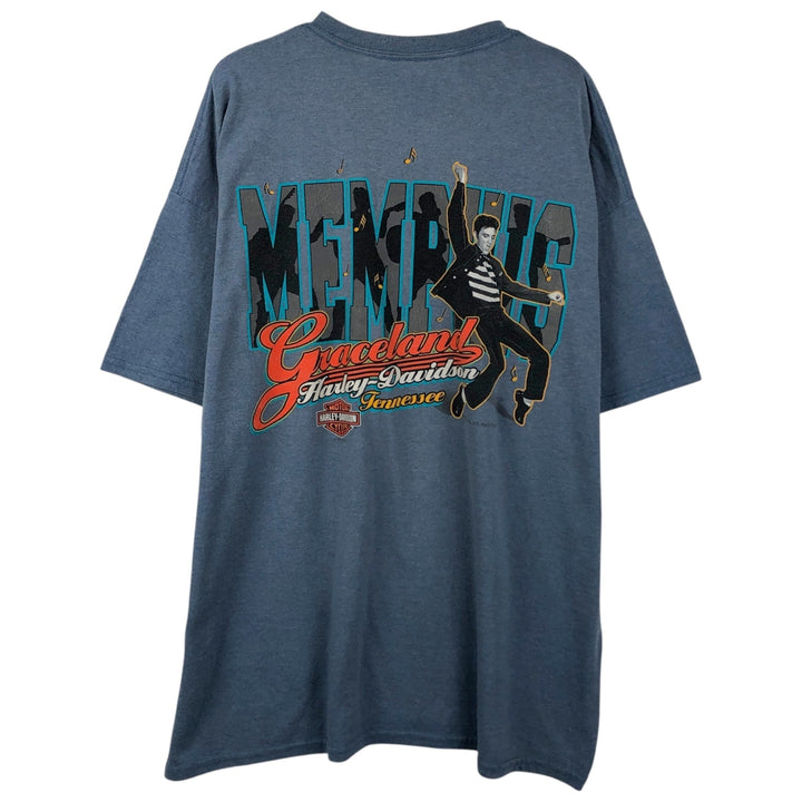Harley-Davidson Elvis Presley Motorcycle T-shirt, Men's XL (approx.) cotton Blue type light blue Vintage Second Hand