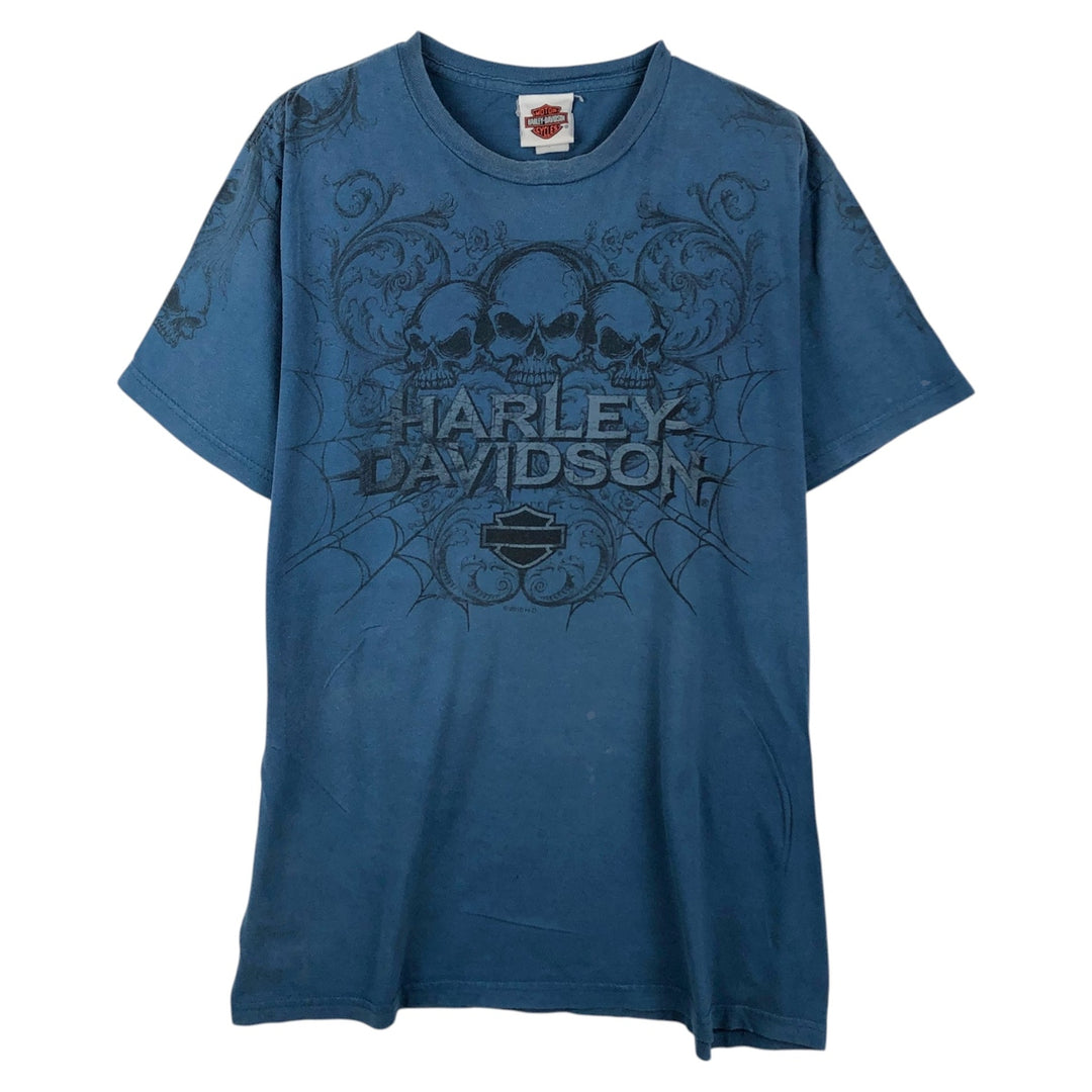 Harley-Davidson Skull Pattern Motorcycle Bike T-shirt Men's M size unclear blue type Vintage Second Hand