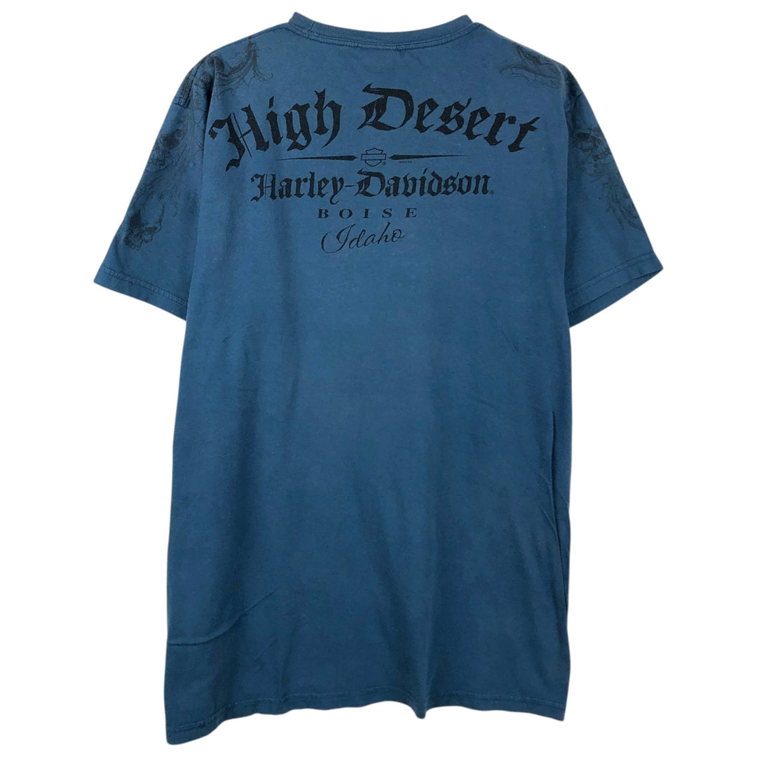 Harley-Davidson Skull Pattern Motorcycle Bike T-shirt Men's M size unclear blue type Vintage Second Hand