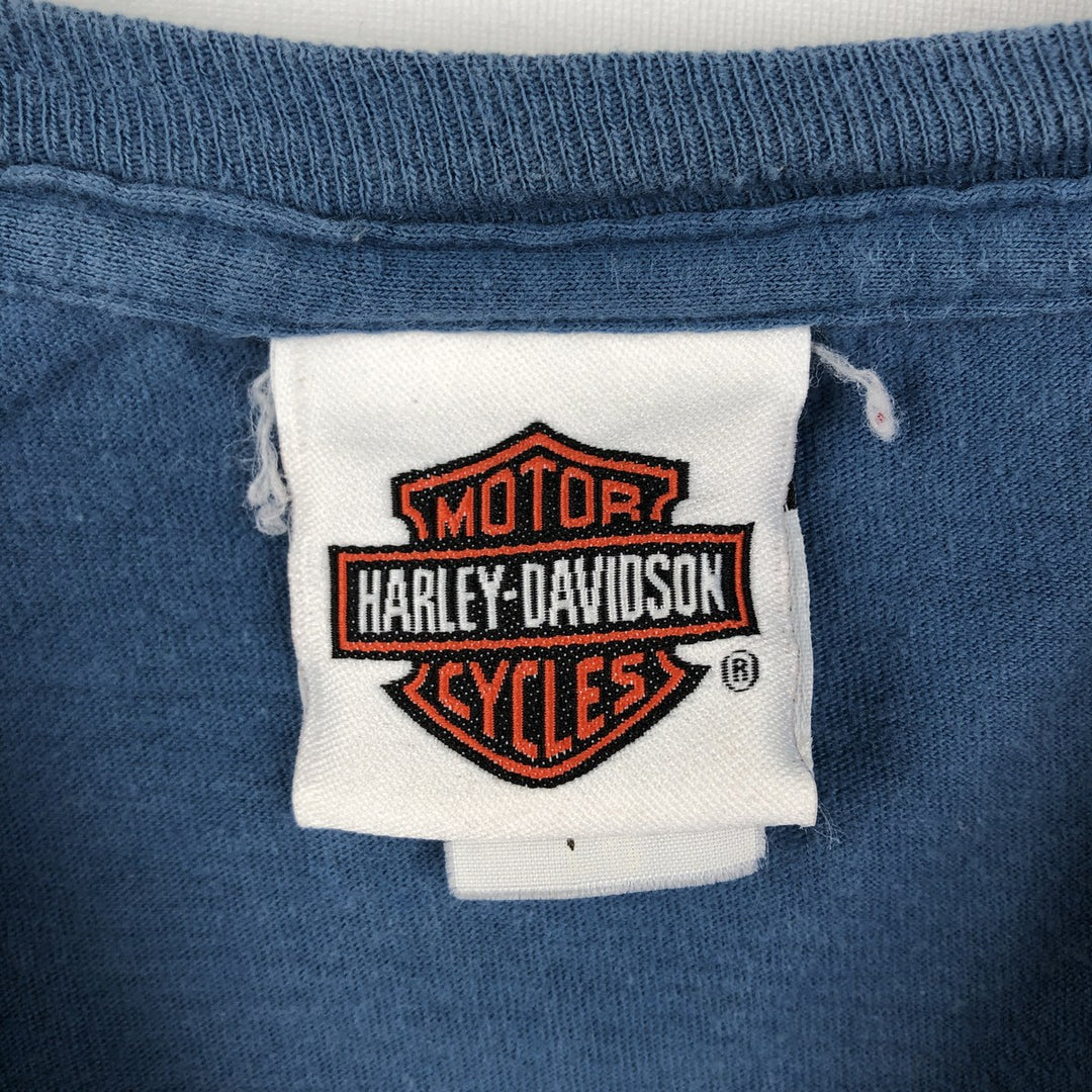 Harley-Davidson Skull Pattern Motorcycle Bike T-shirt Men's M size unclear blue type Vintage Second Hand
