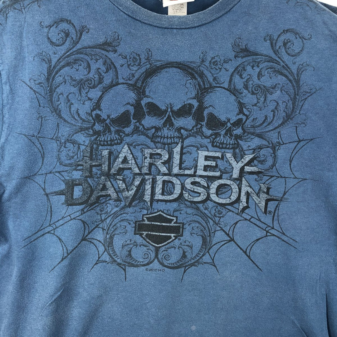 Harley-Davidson Skull Pattern Motorcycle Bike T-shirt Men's M size unclear blue type Vintage Second Hand