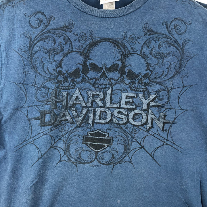 Harley-Davidson Skull Pattern Motorcycle Bike T-shirt Men's M size unclear blue type Vintage Second Hand