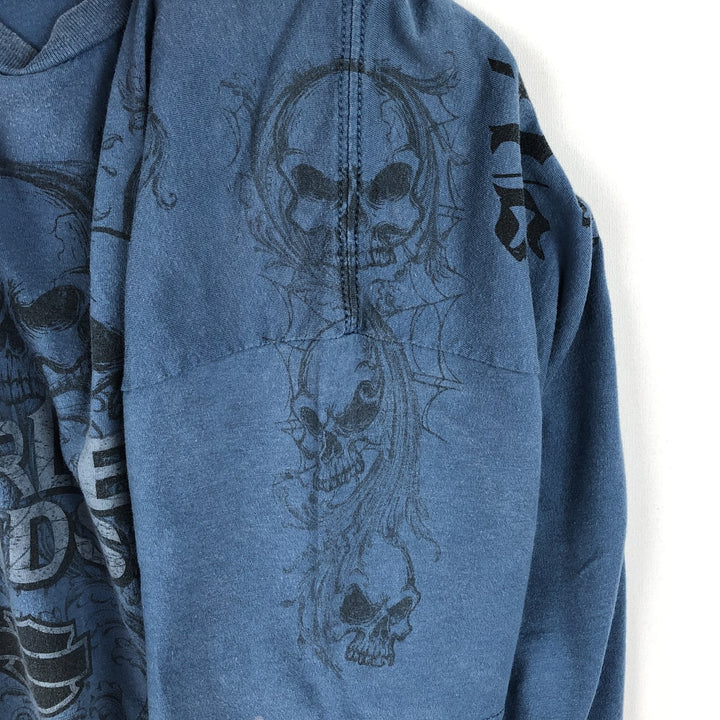 Harley-Davidson Skull Pattern Motorcycle Bike T-shirt Men's M size unclear blue type Vintage Second Hand