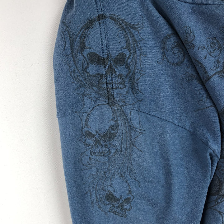 Harley-Davidson Skull Pattern Motorcycle Bike T-shirt Men's M size unclear blue type Vintage Second Hand