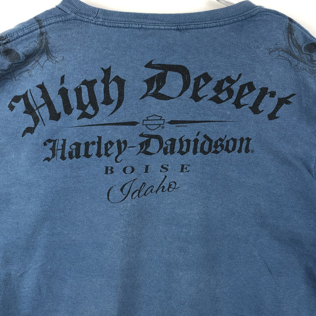 Harley-Davidson Skull Pattern Motorcycle Bike T-shirt Men's M size unclear blue type Vintage Second Hand