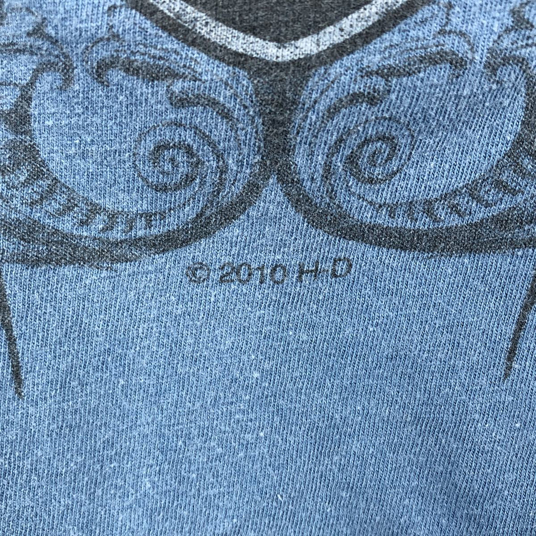 Harley-Davidson Skull Pattern Motorcycle Bike T-shirt Men's M size unclear blue type Vintage Second Hand