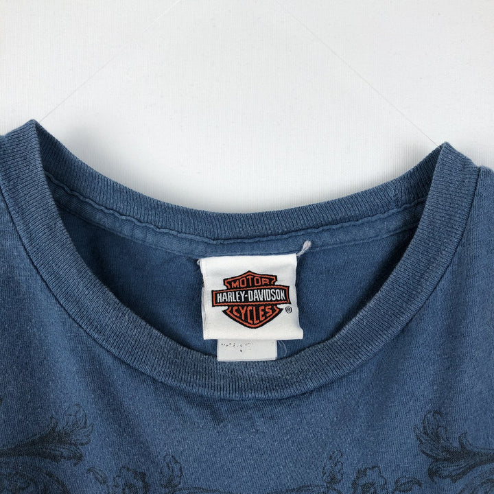 Harley-Davidson Skull Pattern Motorcycle Bike T-shirt Men's M size unclear blue type Vintage Second Hand