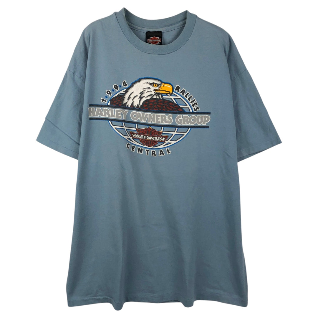 90'S Harley-Davidson Hanes BEEFY-T Eagle Pattern Motorcycle T-Shirt, Made in USA, Men's XL equivalent. cotton Blue type light blue Vintage Second Hand