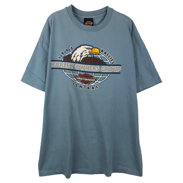 90'S Harley-Davidson Hanes BEEFY-T Eagle Pattern Motorcycle T-Shirt, Made in USA, Men's XL equivalent. cotton Blue type light blue Vintage Second Hand
