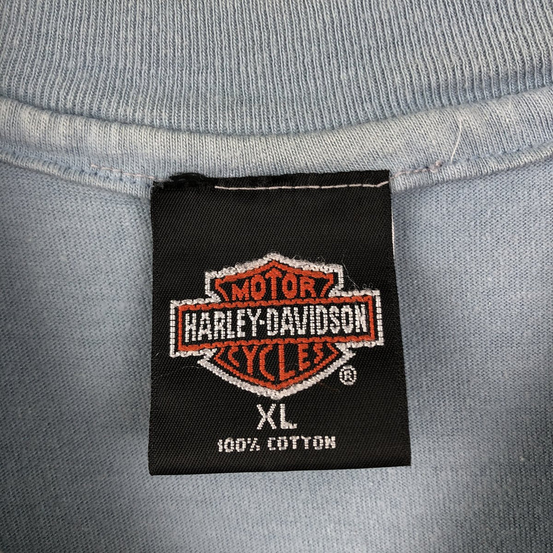 90'S Harley-Davidson Hanes BEEFY-T Eagle Pattern Motorcycle T-Shirt, Made in USA, Men's XL equivalent. cotton Blue type light blue Vintage Second Hand