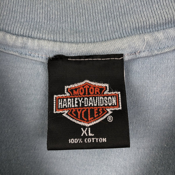 90'S Harley-Davidson Hanes BEEFY-T Eagle Pattern Motorcycle T-Shirt, Made in USA, Men's XL equivalent. cotton Blue type light blue Vintage Second Hand