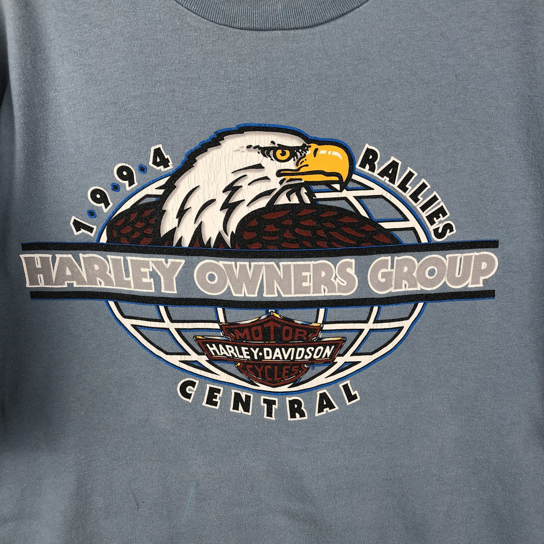 90'S Harley-Davidson Hanes BEEFY-T Eagle Pattern Motorcycle T-Shirt, Made in USA, Men's XL equivalent. cotton Blue type light blue Vintage Second Hand