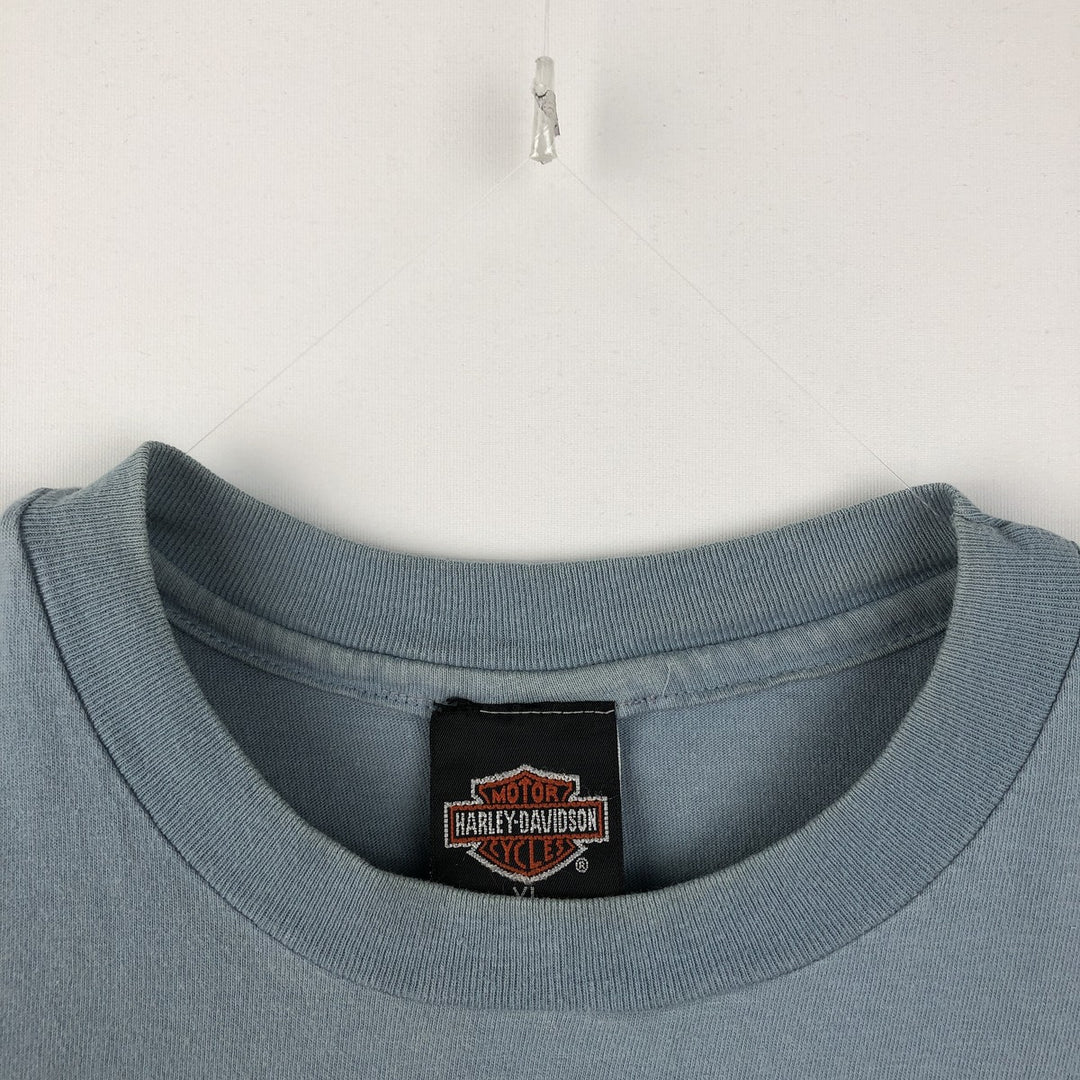 90'S Harley-Davidson Hanes BEEFY-T Eagle Pattern Motorcycle T-Shirt, Made in USA, Men's XL equivalent. cotton Blue type light blue Vintage Second Hand