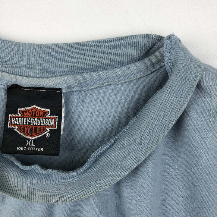 90'S Harley-Davidson Hanes BEEFY-T Eagle Pattern Motorcycle T-Shirt, Made in USA, Men's XL equivalent. cotton Blue type light blue Vintage Second Hand