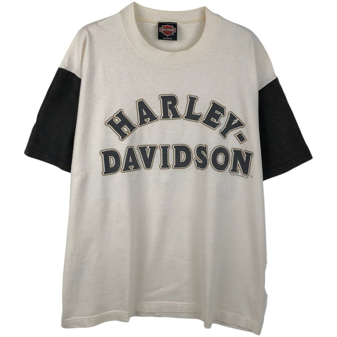 90'S Harley-Davidson Two-Tone Motorcycle T-Shirt, Made in USA, Men's Size L (approx.) cotton white type Vintage Second Hand