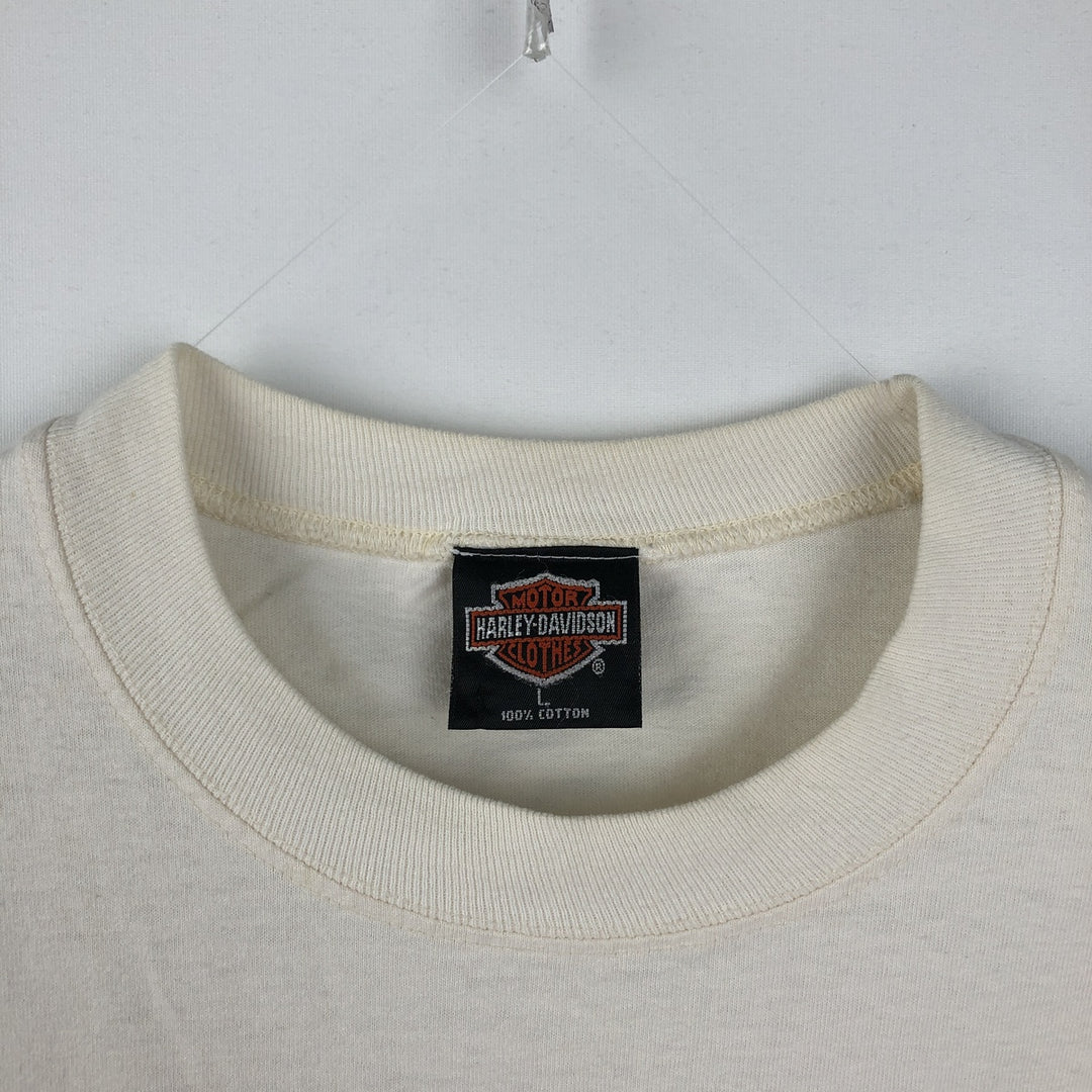 90'S Harley-Davidson Two-Tone Motorcycle T-Shirt, Made in USA, Men's Size L (approx.) cotton white type Vintage Second Hand
