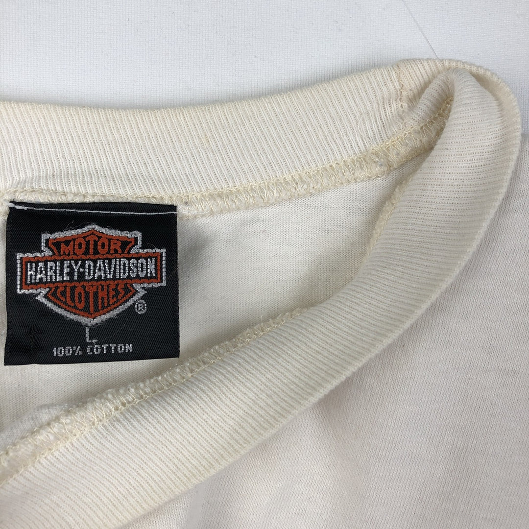 90'S Harley-Davidson Two-Tone Motorcycle T-Shirt, Made in USA, Men's Size L (approx.) cotton white type Vintage Second Hand